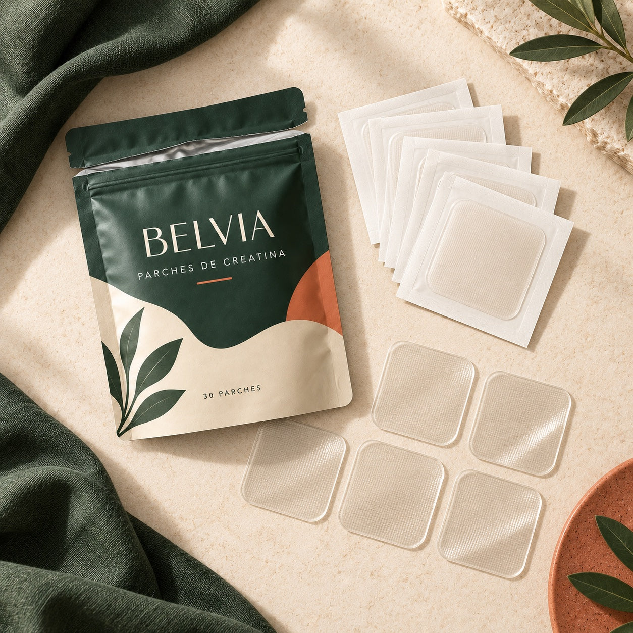 Contenido de la bolsa de parches de creatina Belvia